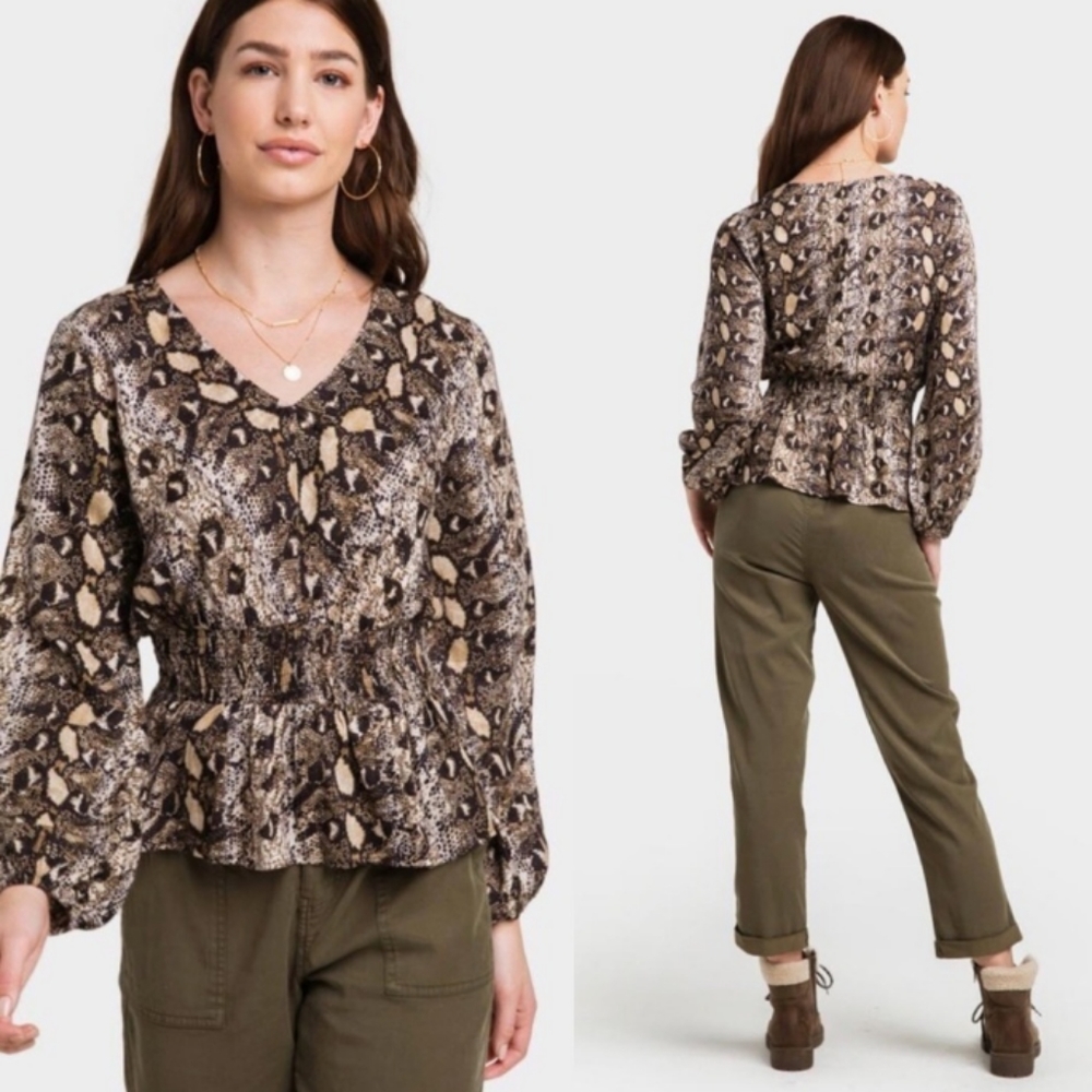 Angie Python Snake Print Long-sleeve Blouse